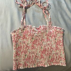 Katie J NYC Pink and White Smocked Tank Top